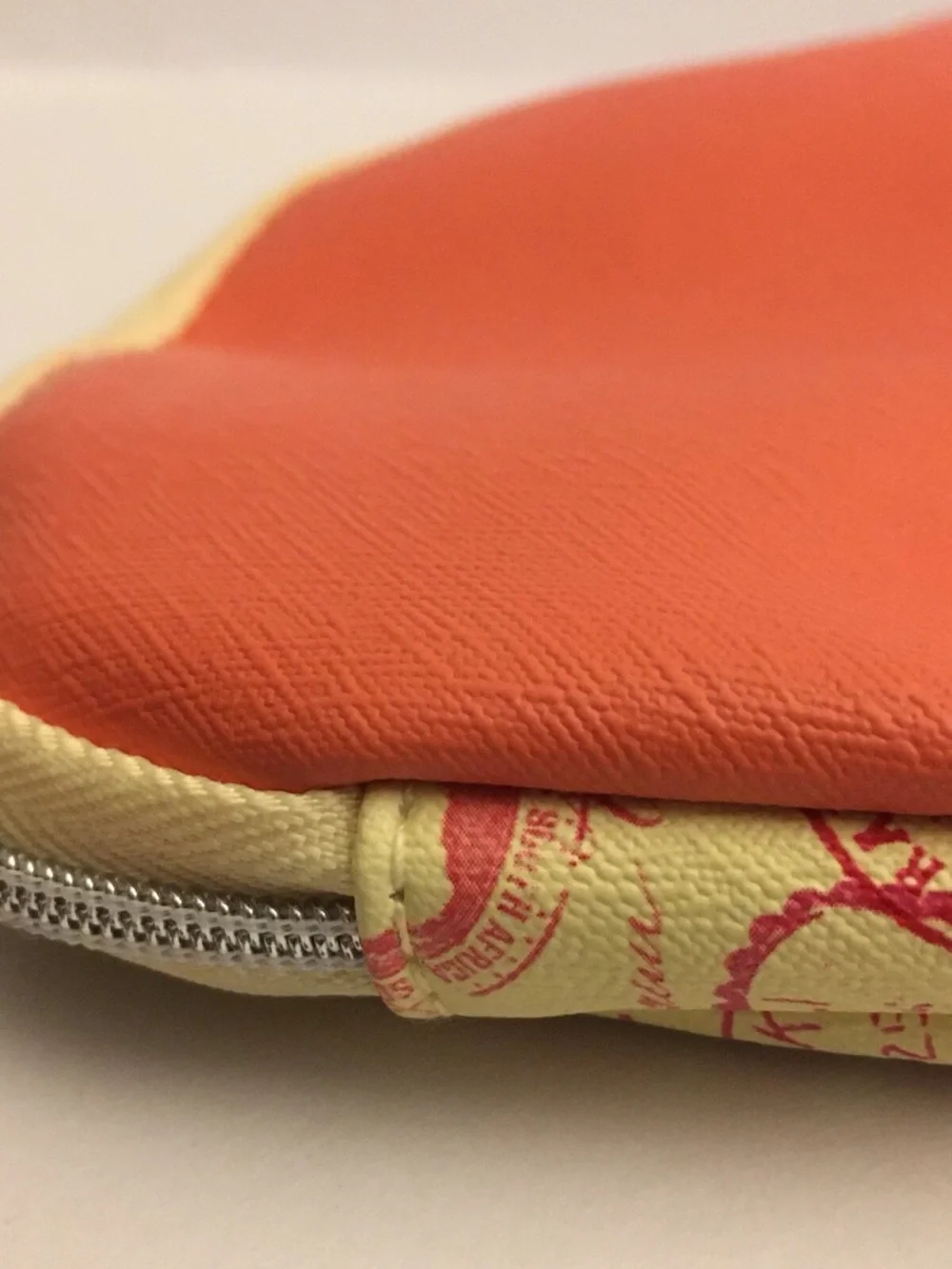 Ipsy Travel Stamp Print Makeup Bag Cosmetic Pouch Orange Zip Toiletry Case